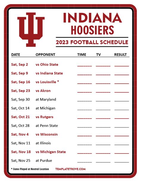 indiana hoosiers football schedule|indiana football schedule printable.